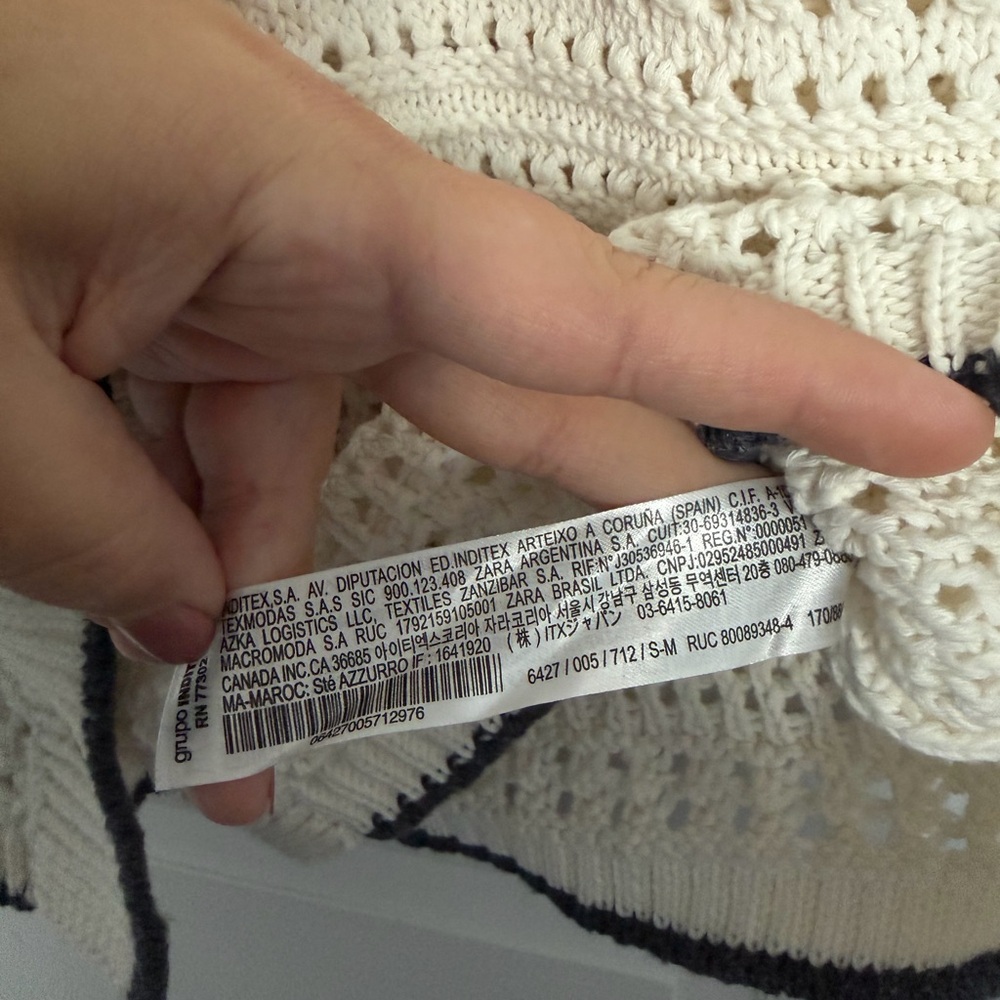 ZARA Cream Crochet Knit Short Sleeve Cardigan Top | Button Front Boho - Picture 8 of 9